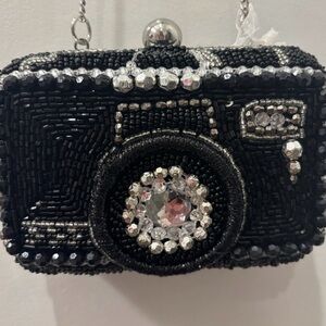 NWT Beaded Camera Clutch with Rhinestone Lens